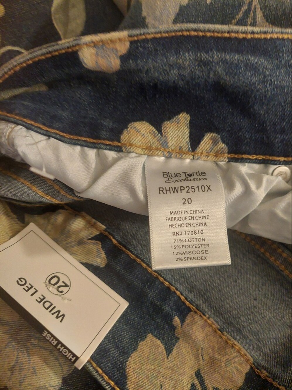 Blue Turtle size 20 Floral Stretch Denim Wide Legs Ankle Jeans - Blue Multi NWT - Picture 6 of 7